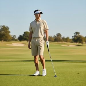 Nike Fit Dry Golf Men's Beige Flat Front Shorts Sz 34 VGUC